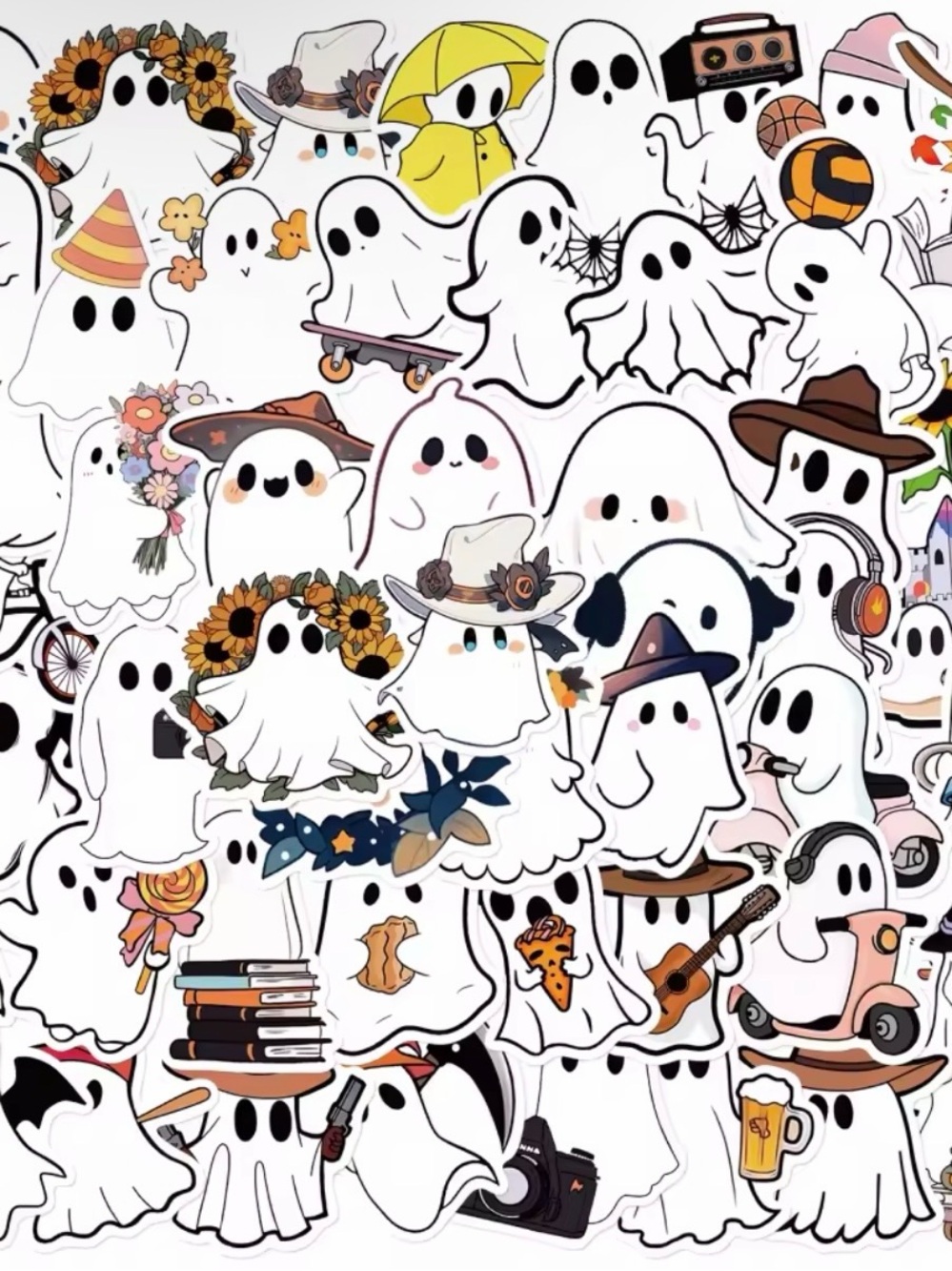 50 Cute White Ghost Stickers